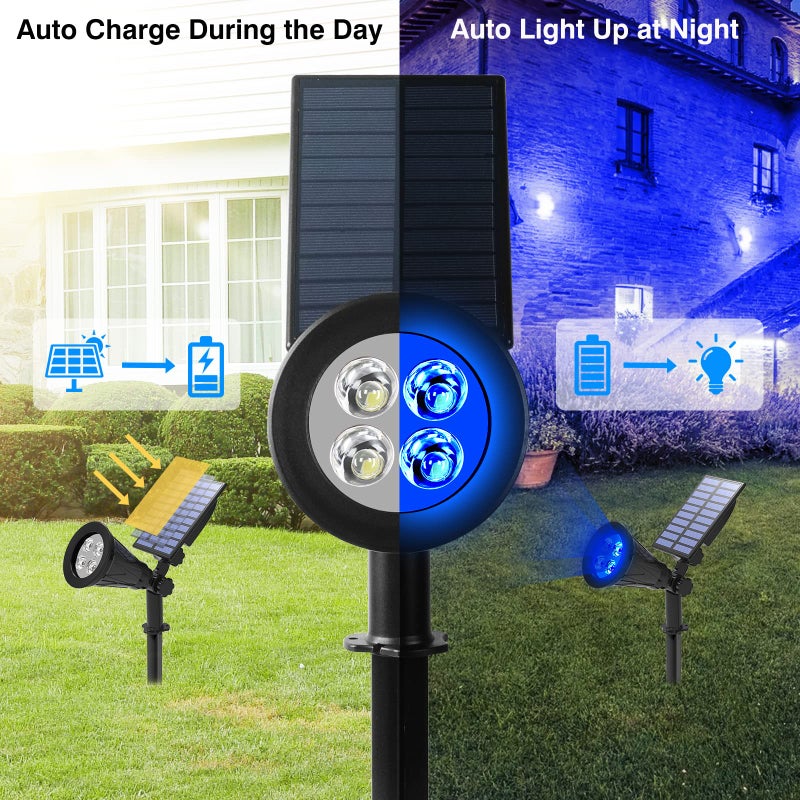 T-SUN Blue Solar Spotlights, Solar Lights Outdoor Waterproof, Auto ON/Off Adjustable Solar Garden Pond Lights for Tree, Patio, Yard, Garden, Driveway, Stairs, Pool Area (Blue- 2 Pack) - Image 2